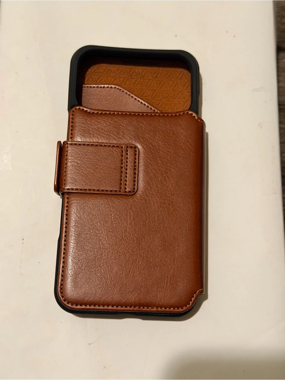 Premium Tan Leather Wallet Case with Card Pocket for iPhone